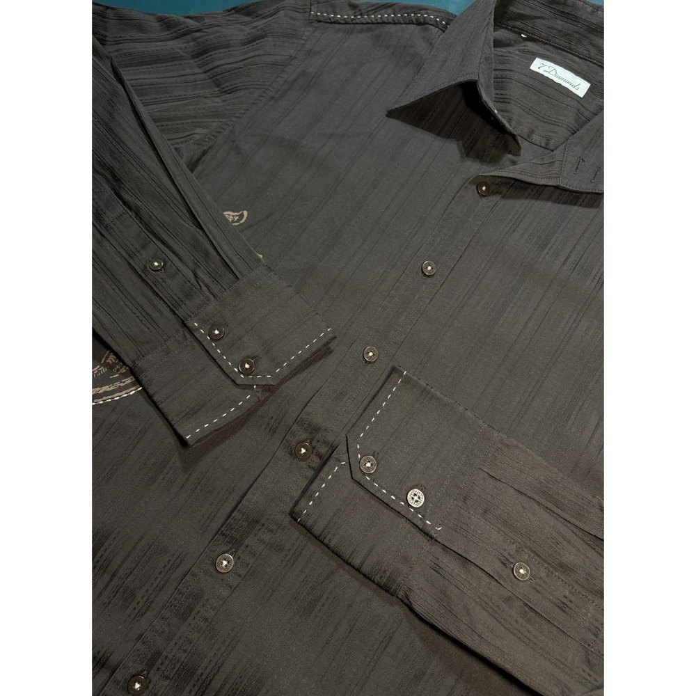 7 Diamonds Button Up Shirt Men XL Brown Striped Y2K Affliction Style Punk Grunge - Picture 6 of 10